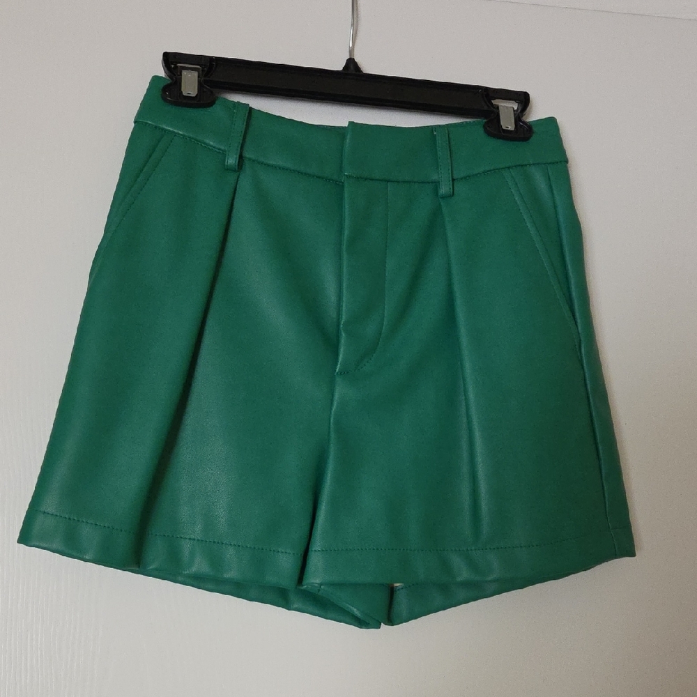 Avec Les Filles Emerald Green High-Rise Pleated Shorts